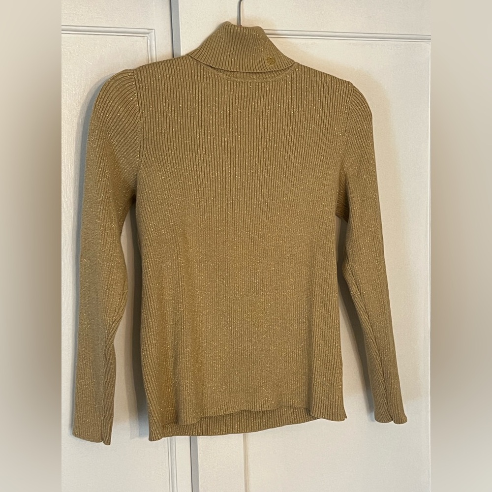 Lauren Ralph Lauren Long Sleeve Ribbed Turtleneck - Gold Metallic - medium P